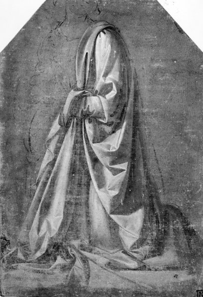 Estudio de drapeado para una figura arrodillada vista en perfil de tres cuartos a la izquierda, c.1475 de Leonardo da Vinci
